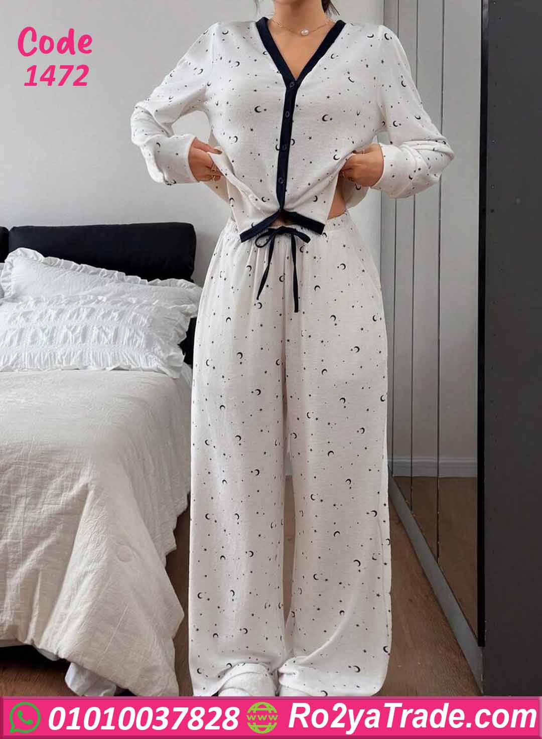 1472-4 بيجامة حريمي صيفي قمر ونجوم قطعتين – كود 1472 - الصورة 1
