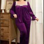 بيجامة حريمي قطيفة شتوي بيج سايز بنفسجي