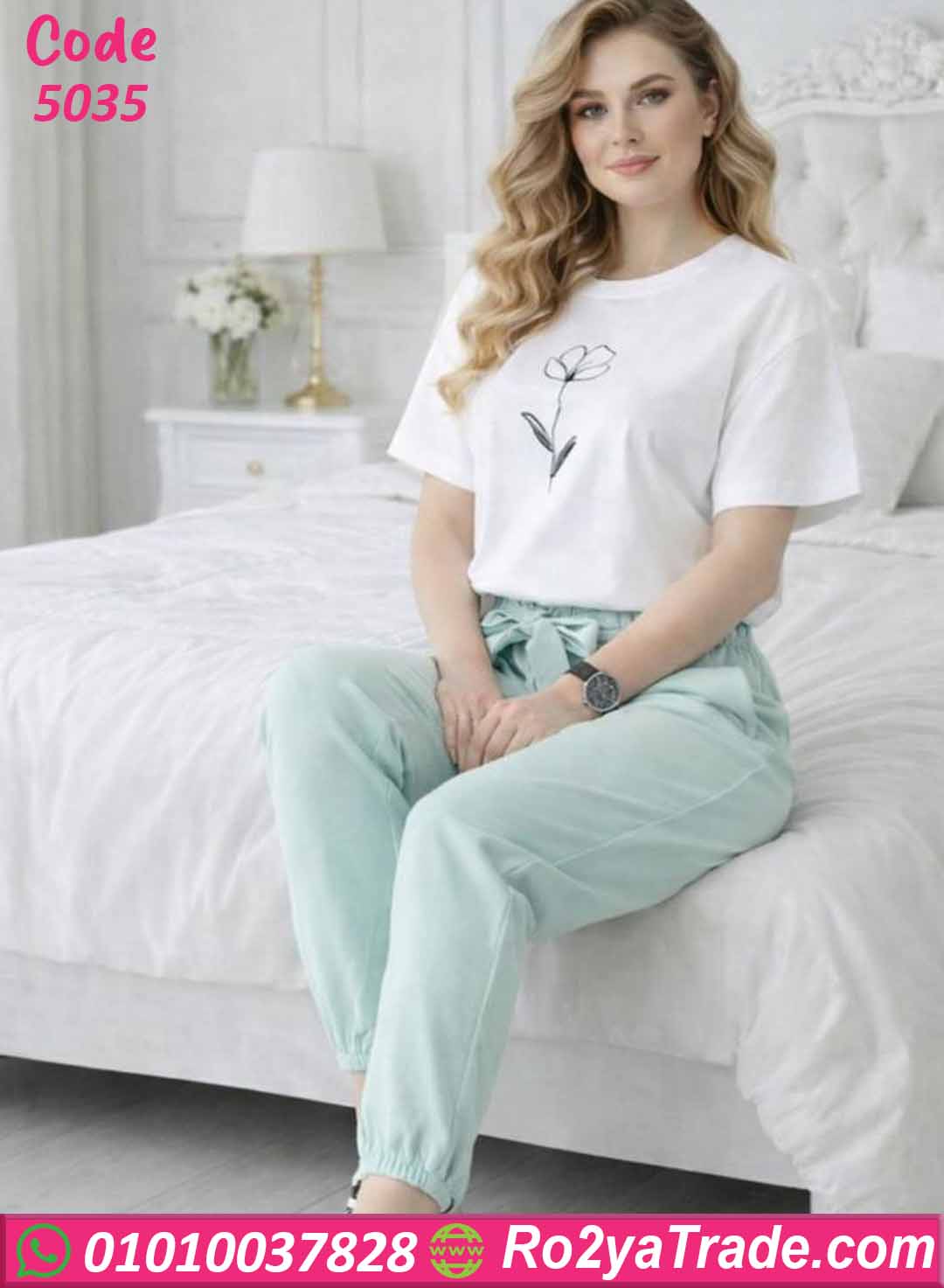 بيجامة حريمي صيفي قطعتين 5035