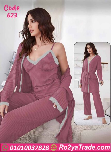 بيجامة حريمي شتوي 3 قطع كود 623